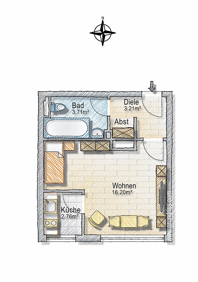 Apartment a 1 camera | München-Haidhausen | 70242 | - nicht maßstabsgetreu -
