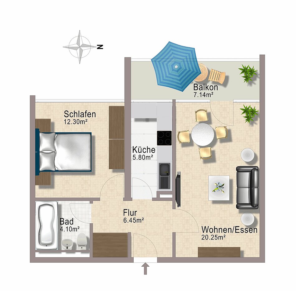 Appartamento a 2 camere | München-Berg am Laim | 1803ML4 | Grundriss nicht maßstabsgetreu