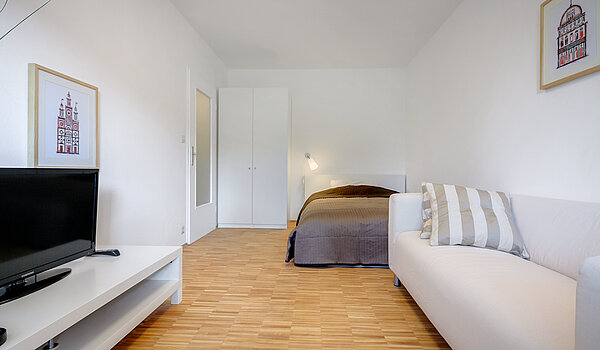 Apartment a 1 camera | München-Sendling | 70389 | Möblierungsvorschlag : Wohn- und Schlafbereich