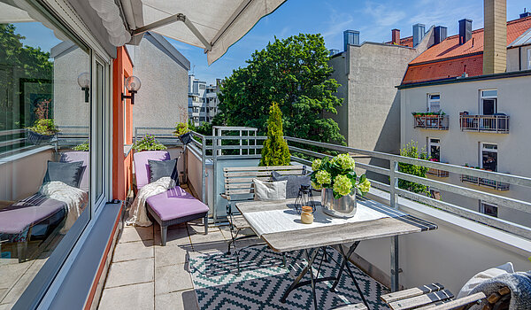 Appartamento a 1 camera | München-Schwabing | 70449 | Südterrasse mit Markise