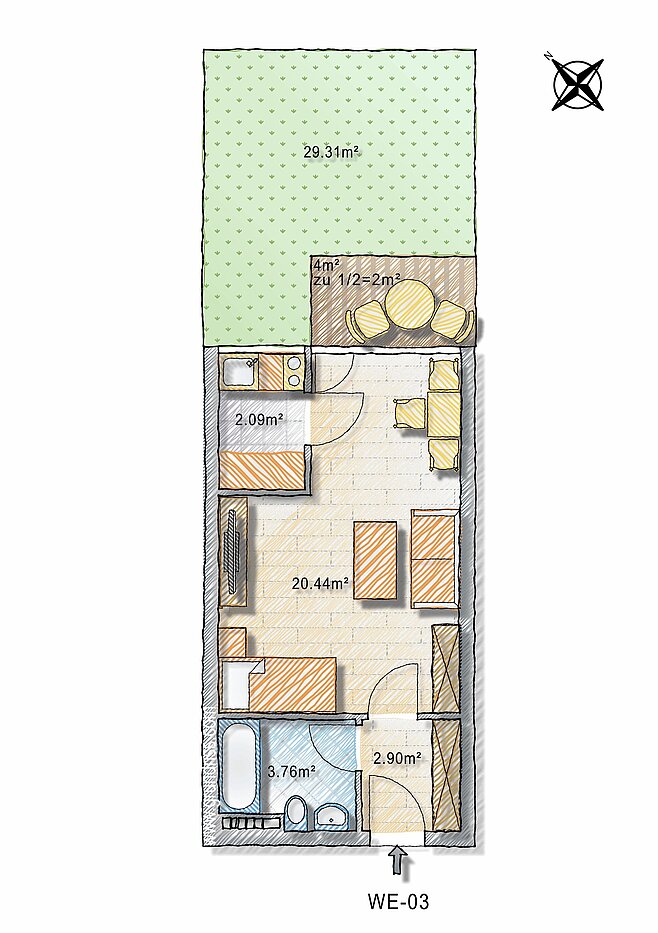 Apartment a 1 camera | München-Schwabing | 70257 | - nicht maßstabsgetreu -